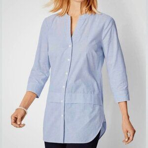 Talbots Button Front Tunic Top Chambray, Tie Sleeves, Button Details in Back [si